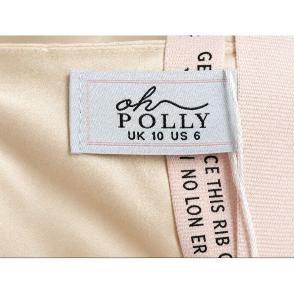 Oh Polly Balloon Sleeve Tie Waist Satin Mini Dress Cream Size US 6 UK 10 - Picture 4 of 7